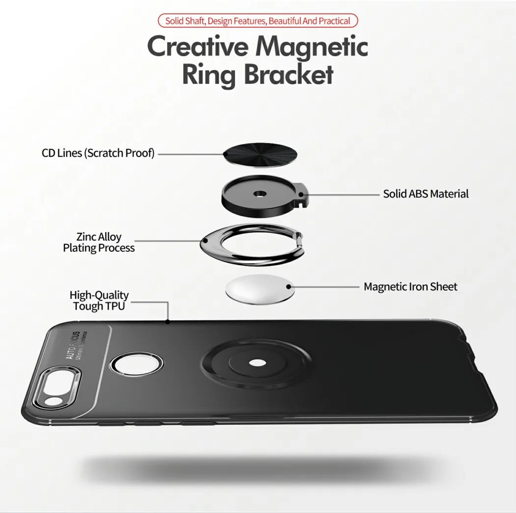 Для huawei honor 7x чехол 360 градусов вращения Магнитная металлическое кольцо кронштейн