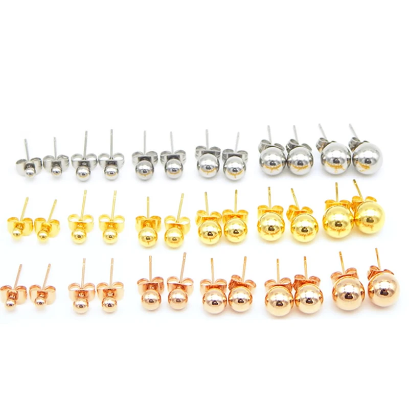Женские серьги гвоздики с шариками из нержавеющей стали 10 шт./лот золотые и