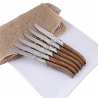 68 10pcs steak knife laguiole style table knives set stainless steel dinner knife olive wood handle flatware christmas cutlery