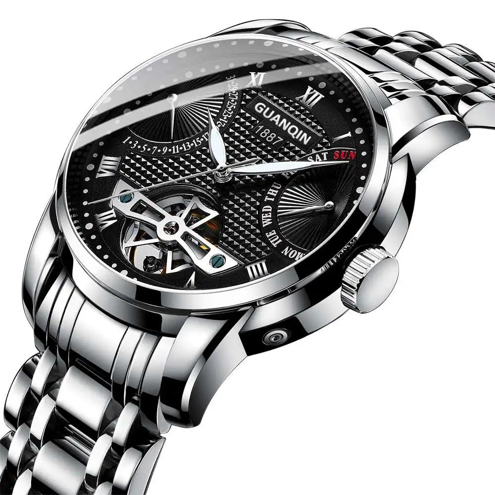 Clock G Часы для мужчин GUANQIN механические водонепроницаемые автоматические турбийон стиль бизнес часы для мужчин одежда для плавания Relogio Masculino - Цвет: Clock G