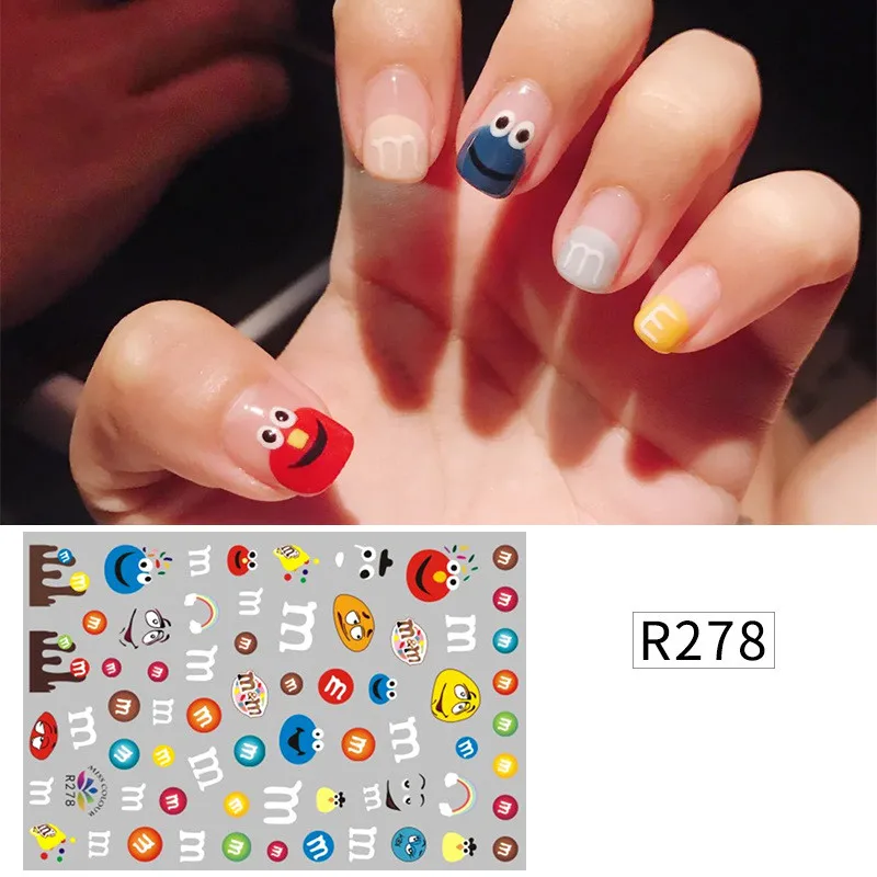 R278 New Snoopy nail sticker mm bean summer small fresh flowers cartoon character stickers nail patch Cute nail sticker - Цвет: R278