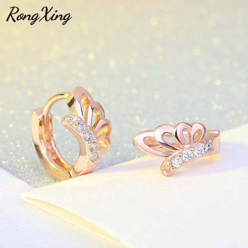 RongXing уникальные серьги-кольца с бабочкой для женщин розовое золото заполненные