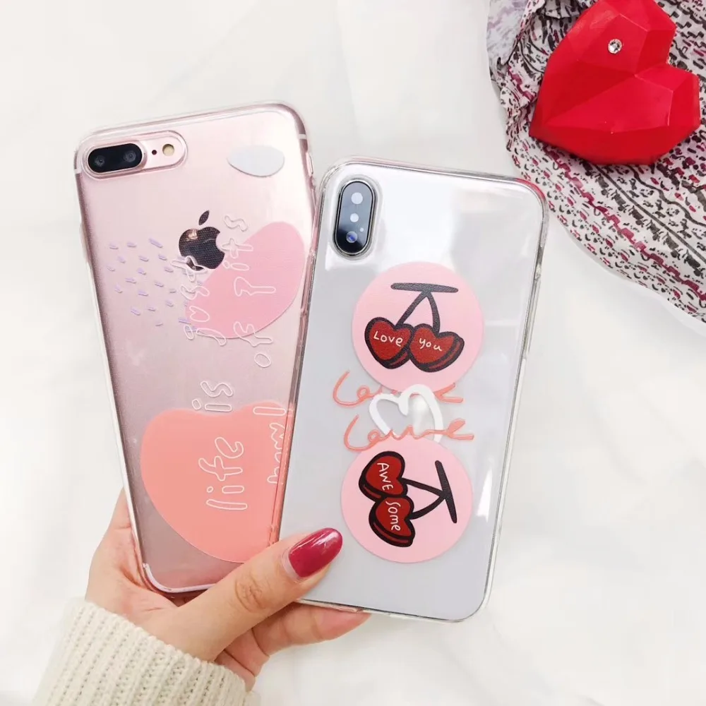 Hxairt Cute Colorful Love Heart Phone Case For iphone6s 7 8Plus Fashion Slim Couples Cases iphone X Cartoon Soft Back Cover |