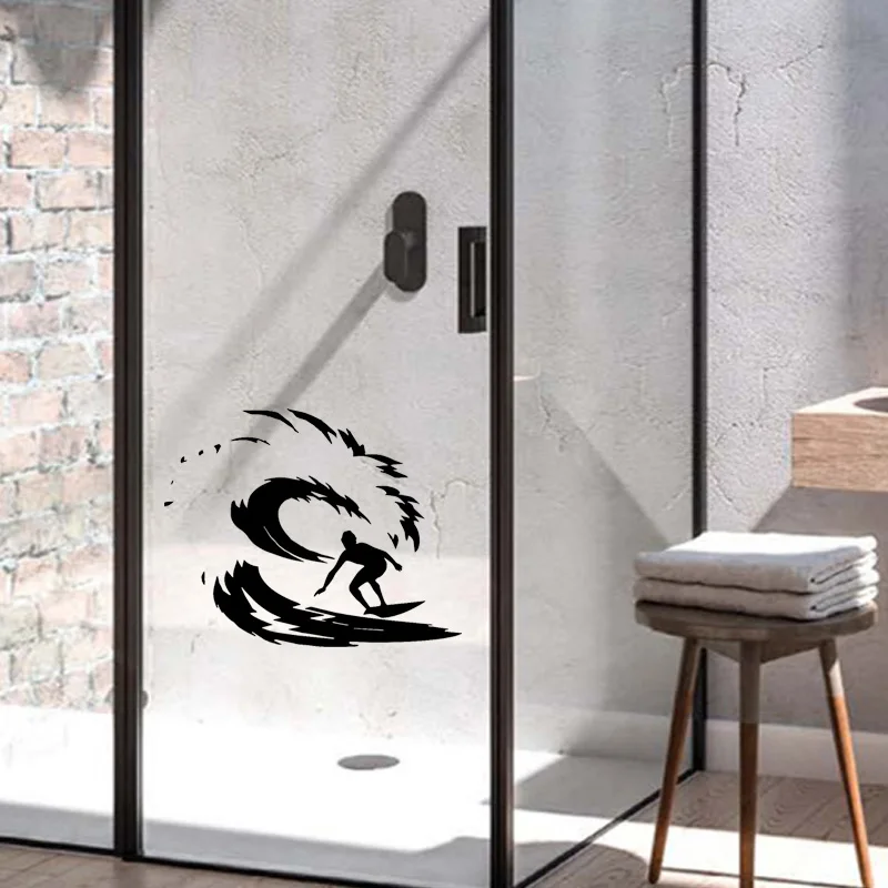 YOJA 22x27.4CM Stylish Bathroom Glass Surf Decals Home Wall Stickers G2-0303 | Дом и сад