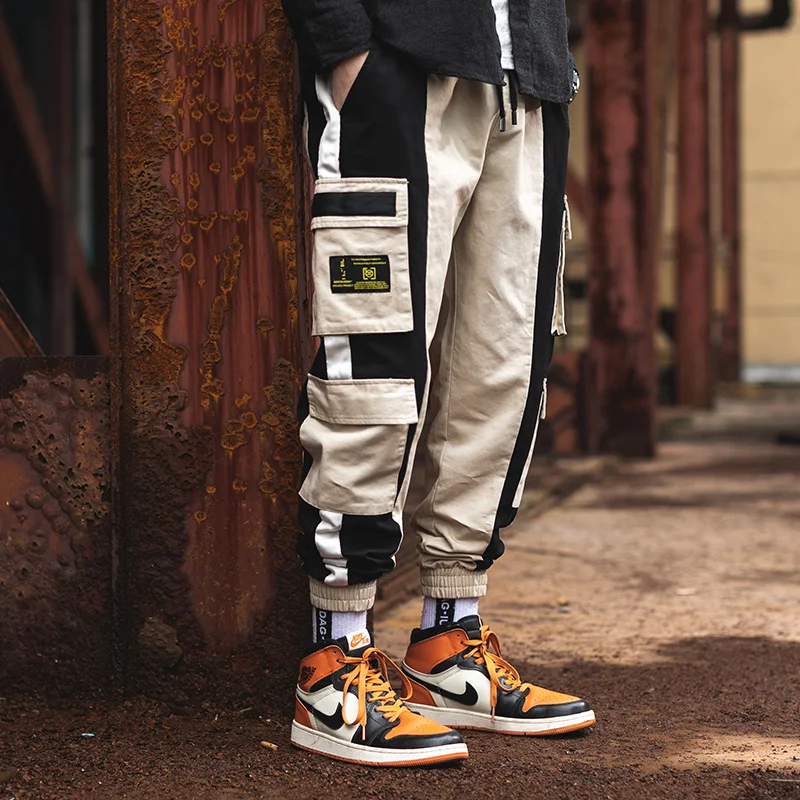Мужские брюки карго Модные шаровары в стиле хип хоп молодежные Брендовые с