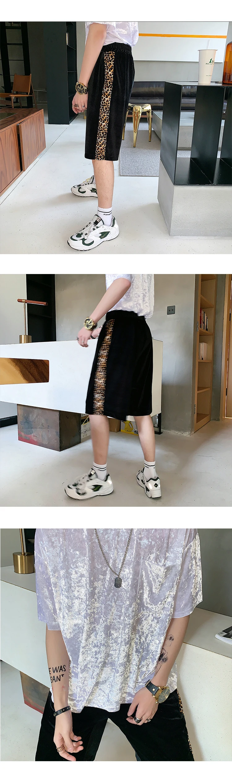 Новые леопардовые шорты, мужские Модные прямые повседневные брюки, мужские уличные свободные бархатные шорты в стиле хип-хоп, большие размеры, M-XL