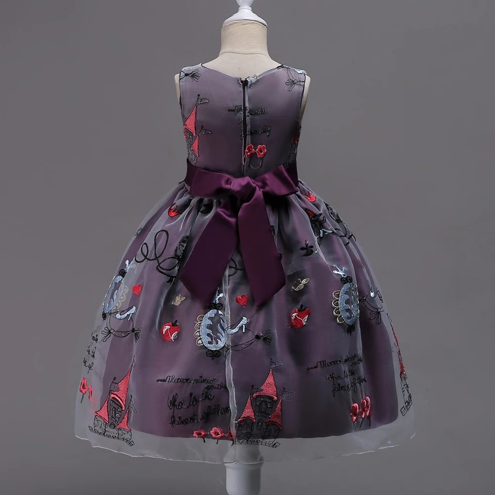 Spring Children Little Girls Boutique Clothing Sleeveless Full Cartoon Pattern Deep Purple Blue Pink Orange Dresses | Детская одежда и