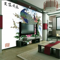 personalized 3d customized large mural tv wall background living room wallpaper chinese traditional peacock peony painting wall