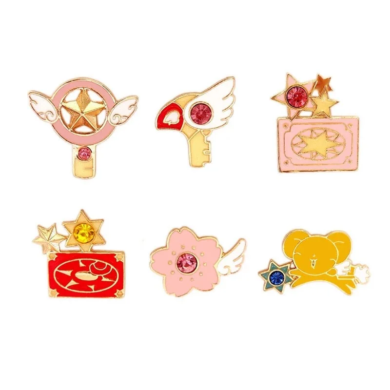 6 шт./лот, аниме, карточка, Captor Sakura, косплей, меч керо, Kinomoto, звездная палочка, ключ, эмаль, на лацкане, значок, брошь, коллекция, подарок для девочки