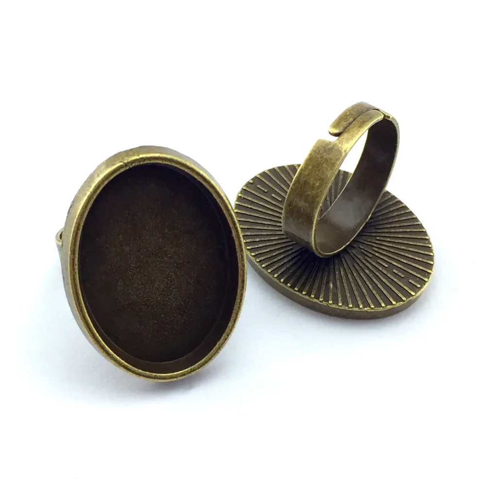 

18*25mm 8pcs Ring Blank Base Fit Round Glass Cabochon Antique Bronze Copper Plated Adjustable Setting Diy Handmade Material 04