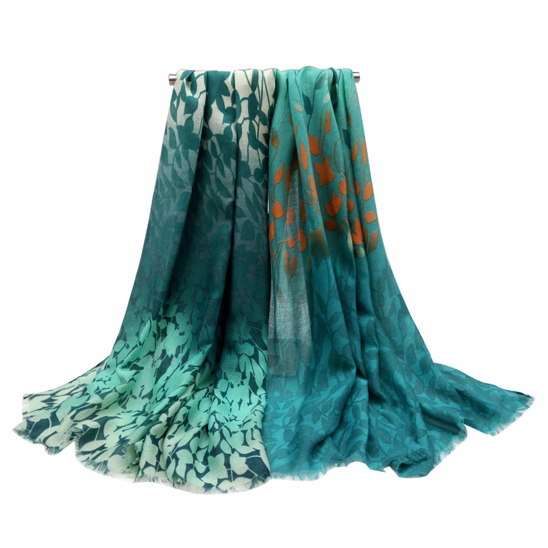 Роскошный брендовый женский шарф с принтом в виде листьев шаль потрепанными