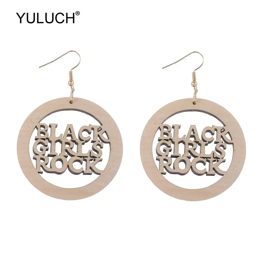 beige YULUCH модные круглые деревянные полые буквы черные девушки рок этнические африканские эффектные подвески-Сережки для женщин вечерние - Окраска металла: beige