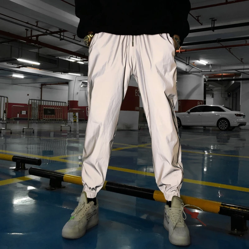 

Gray Pants Casual Men Leg Pant Handsome Cool Reflect Light Long Trousers