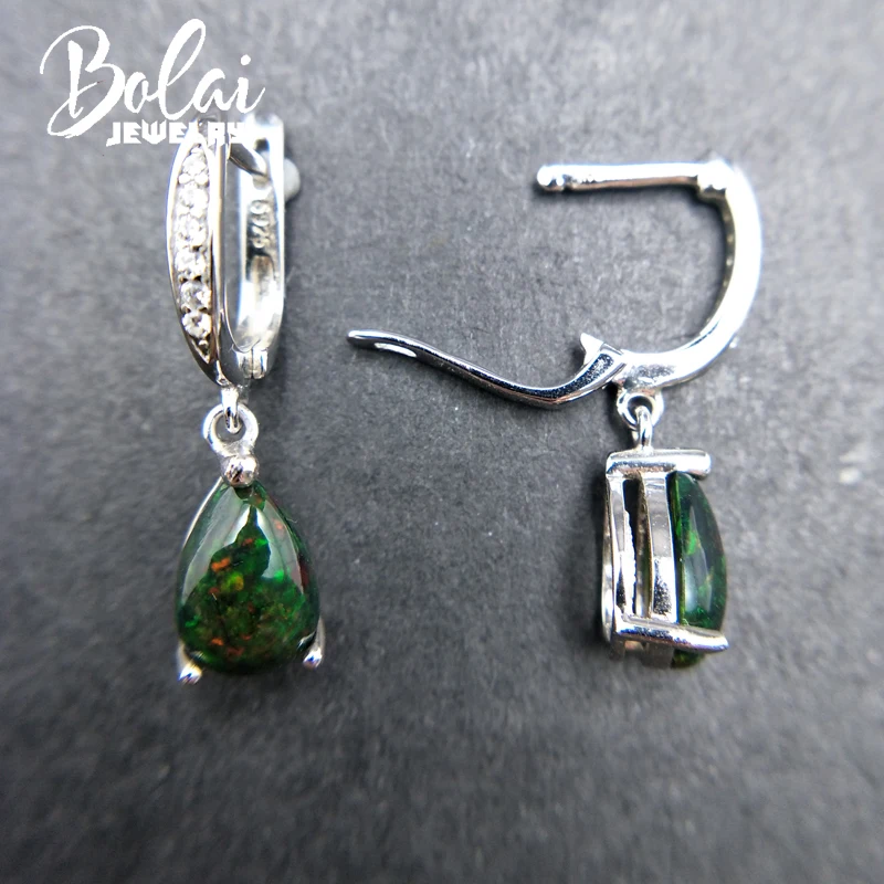 Bolaijewelry натуральный черный Эфиопский Черный Опал Peal 6*9 мм 2ct Ювелирные серьги c
