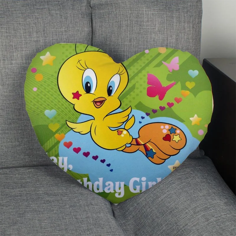 

tweety bird Heart Shape Pillow Cover Custom zipper Pillowcase Just Cover No Core Size 41x36cm,47x42cm