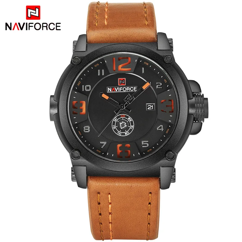 BOLBN NAVIFORCE 9099 мужские часы Топ бренд класса люкс спортивные кварцевые часы с кожаным ремешком Мужские Водонепроницаемые наручные часы Relogio Masculino - Цвет: BOLBN