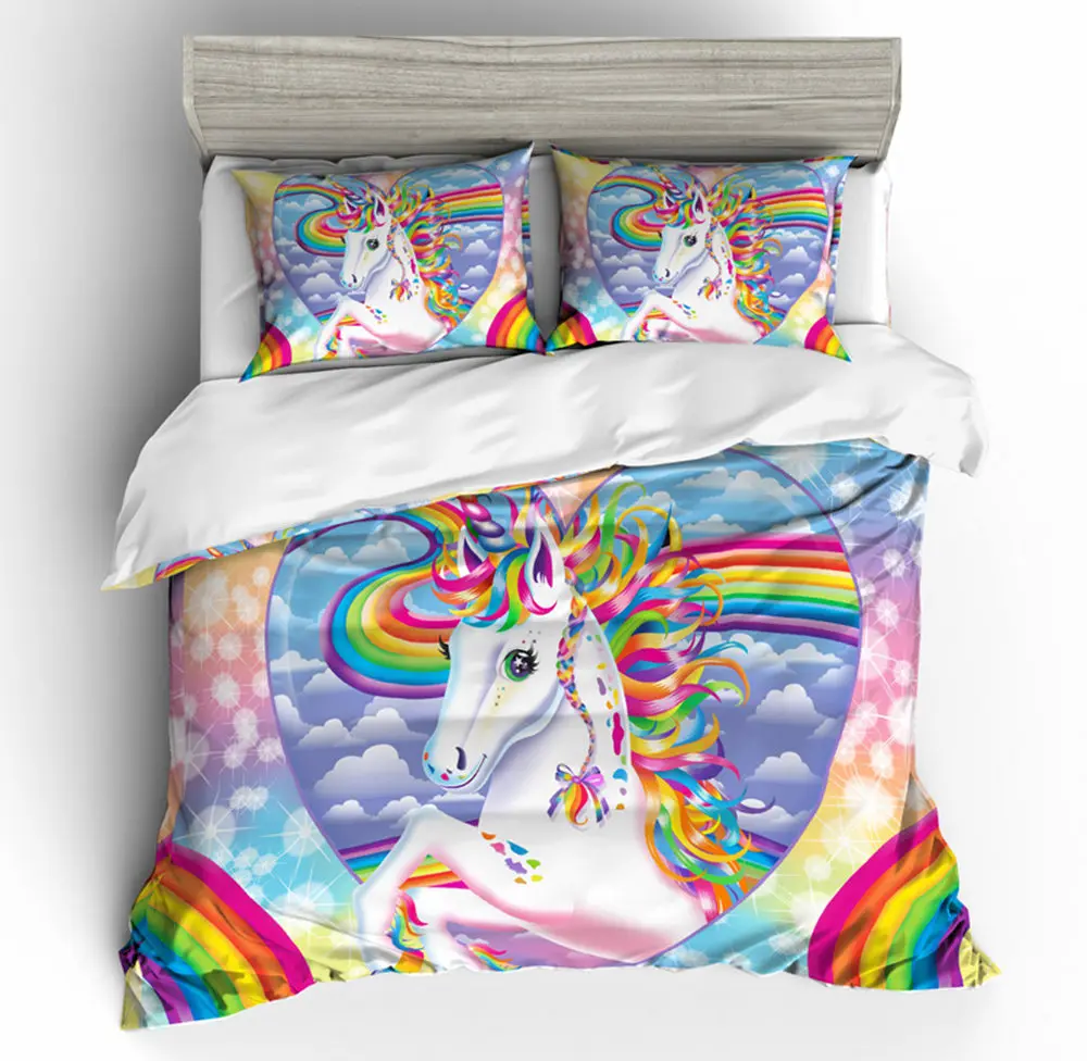 Thumbedding Dropship Shining Smile Unicorn Bedding Set 100% Microfiber Colorful 3D Duvet Cover Innovative Unique Design | Дом и сад