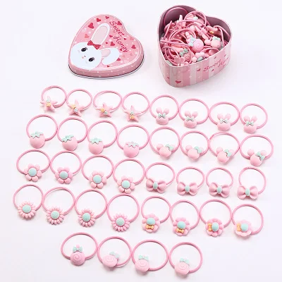 Pink Rabbit Box 40 шт./лот коробка упакована милый цветок лук мультфильм Девушки эластичные ленты для волос Детские Подарочные резинки для волос канатная Резиновая лента аксессуары для волос - Цвет: Pink Rabbit Box