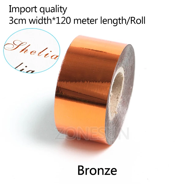 bronze ZONESUN 3 см рулоны золото серебро Горячая фольга тиснение бумаги ремесло бумага имитация медной фольги бумага для термопресса машина передачи - Цвет: bronze