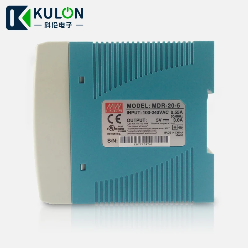 Оригинал Mean well MDR-20-5 15 Вт 3a 5 в одиночный выход Промышленный источник питания на