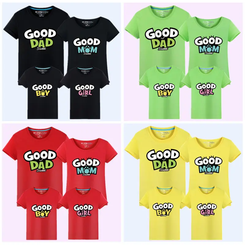 Одинаковая одежда для мамы и дочки семьи летняя футболка с коротким рукавом
