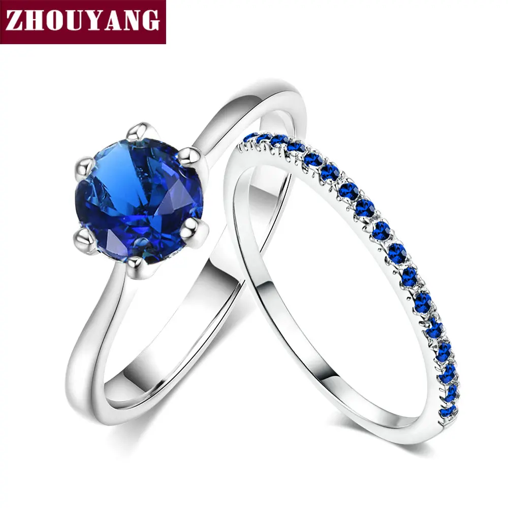 ZHOUYANG, обручальное кольцо, набор для женщин, Forever, классический стиль, много цветов на выбор, AAA+ CZ, розовое золото, 2 шт., модное ювелирное изделие SR013