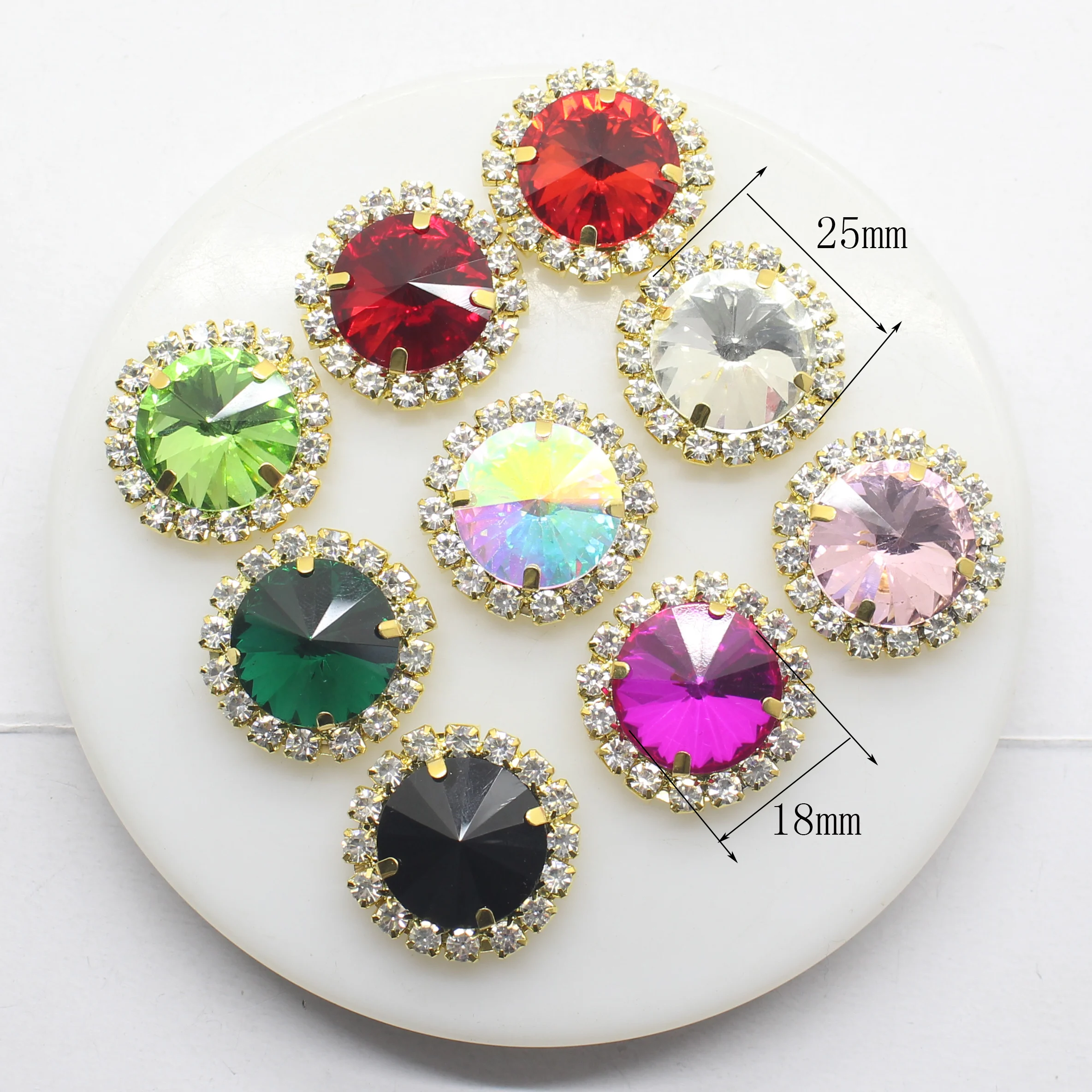 

The New 10pcs / Lot 25MM Round Colour Satellite StoneGlass Crafts Decorative Buttons DIY Wedding Embellishment Buckle Fine