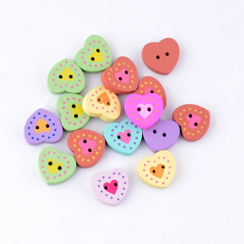 Пуговицы деревянные разных цветов, 2 отверстия, 17x16 мм, 10 шт.