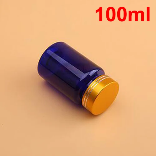 Matte Golden Cap 20 шт 100 мл полупрозрачная голубая бутылочка для животного для еды/травяные добавки, витамины, 100cc контейнер для таблеток-винтовой Золотой колпачок - Цвет: Matte Golden Cap