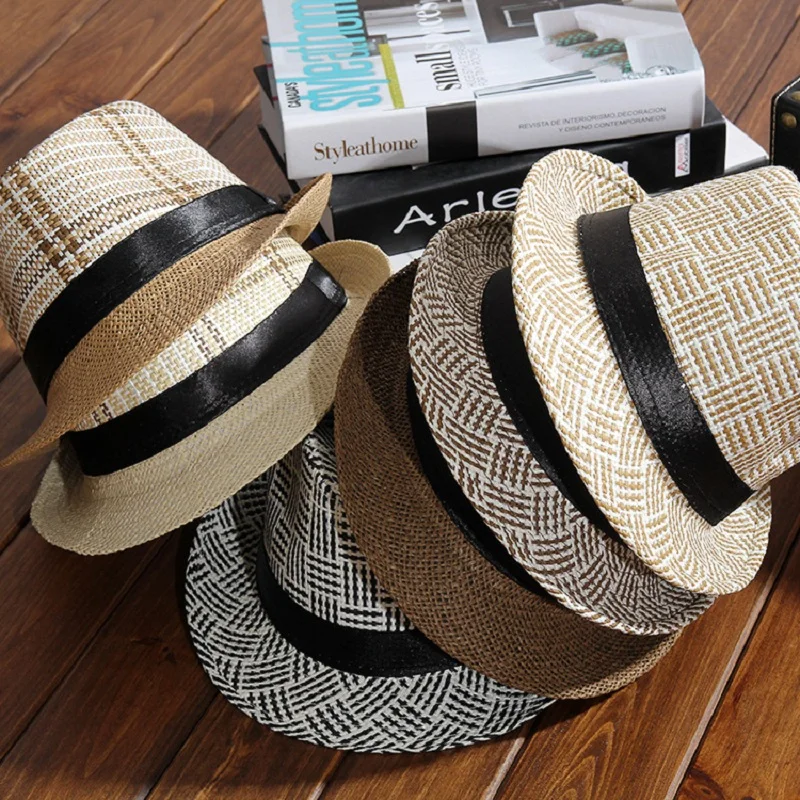 НОВАЯ шапка унисекс в клетку с лентой и крутящимися полями летняя пляжная Панама