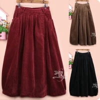 free shipping 2021 new fashion long mid calf a line skirts for women elastic waist winter corduroy skirts red and black skirts