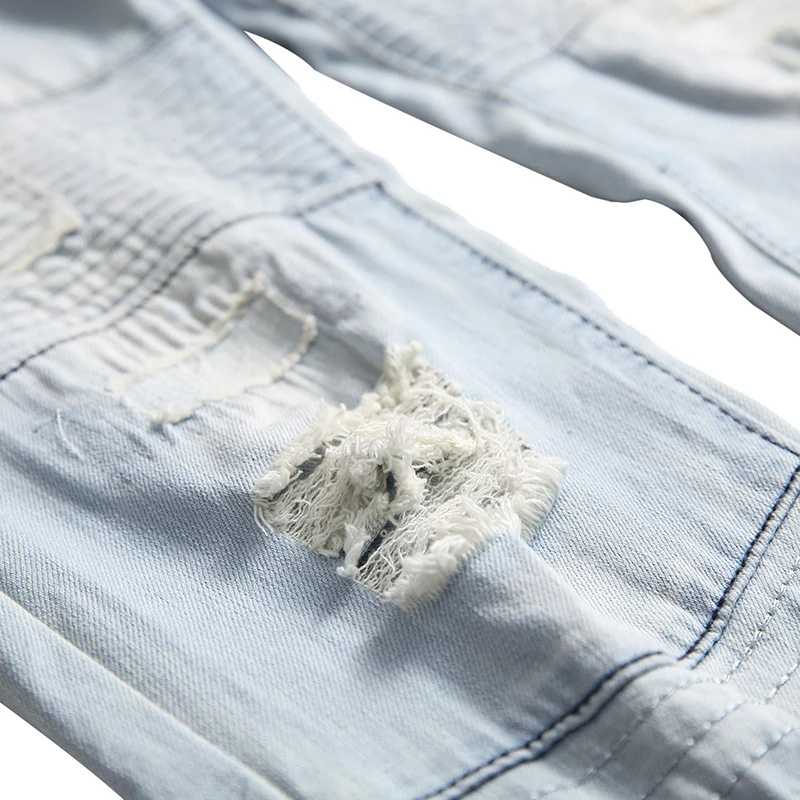 Мужские джинсы стрейч HMILY рваные байкерские потертые в стиле хип-хоп