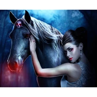 5d diy diamond painting fantasy girl with a horse skull red lip cross stitch mosaic daimond painting full square home decor h114