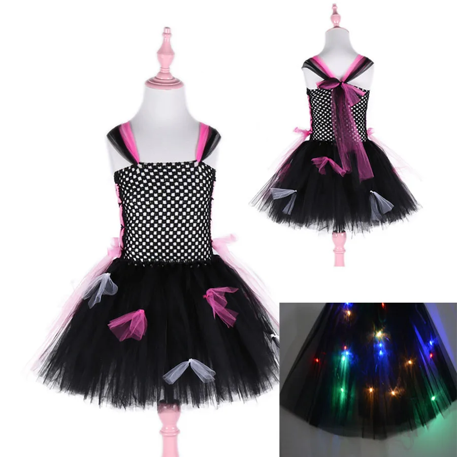 

Light Glow Girl Tutu Dress Vampire Tulle Dress Girls Stage Performance Halloween Birthday Party Cosplay Costume Wear 2T-7T