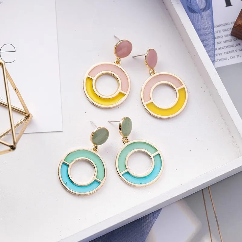 E363.Fashion женское красочное акриловое Кольцо Серьги контрастные цвета серьги
