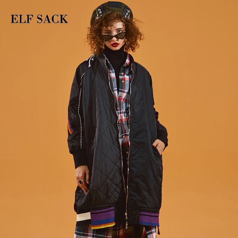 ELFSACK новинка женское плотное пальто длинное в полоску с широкой талией Femme