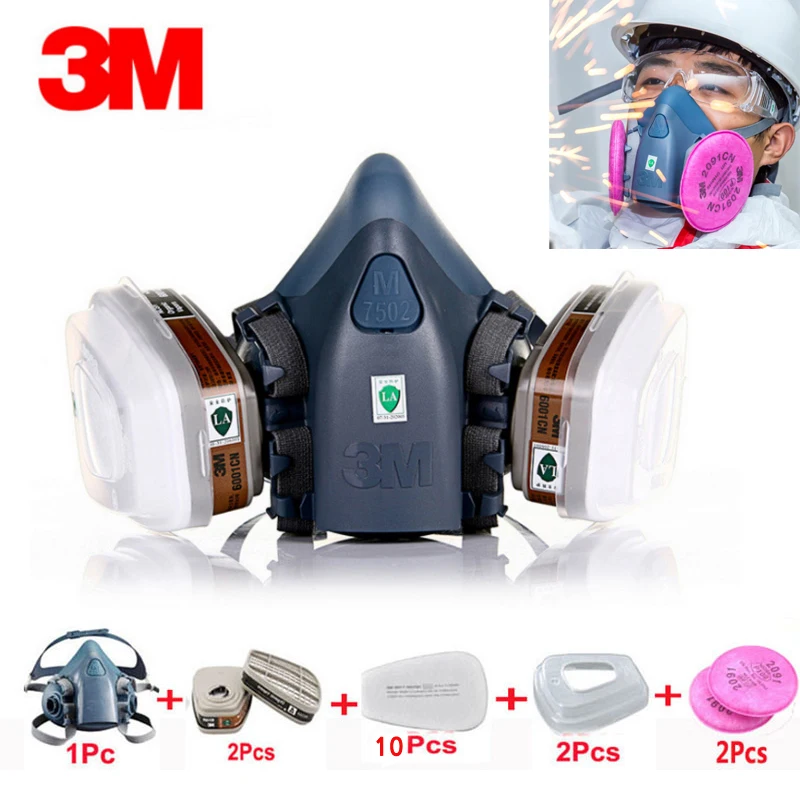 

7/9/15/17in1 3M 7502 Gas mask Chemical Respirator Protective Mask Industrial Paint Spray Anti Organic Vapor 6001/2091 filter