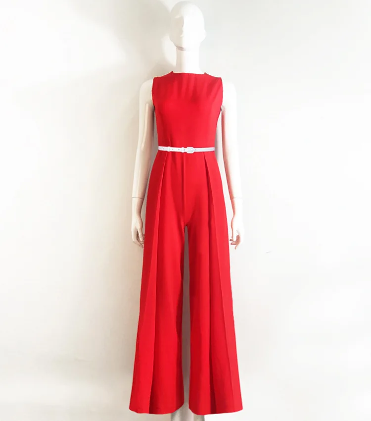 OL женский красный комбинезон элегантный новинка 2019 без рукавов широкие штаны с