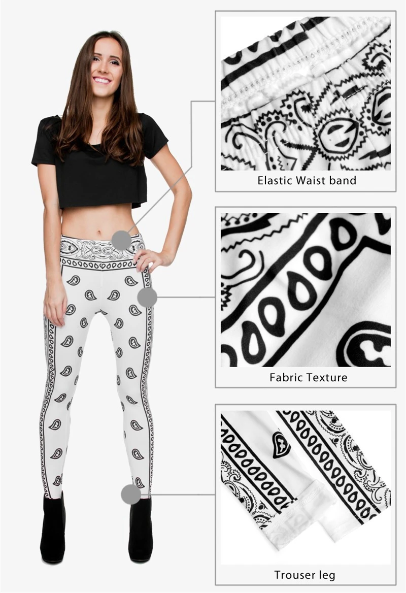 Zohra легинсы для тренировки и фитнеса бандана белая печать женские Леггинсы Брюки