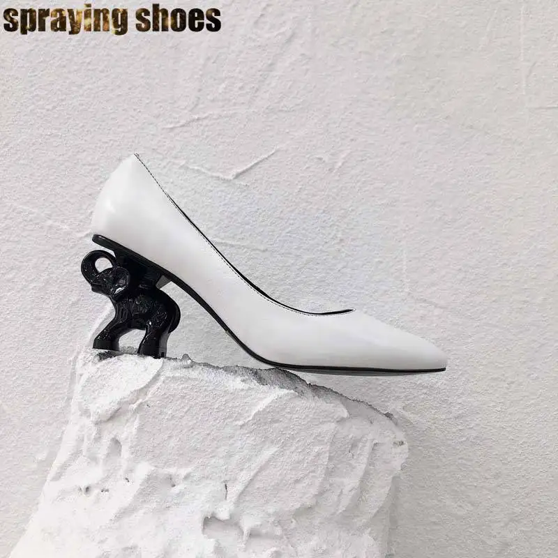 Женские туфли-лодочки из натуральной кожи на каблуке-слоне черные/белые туфли