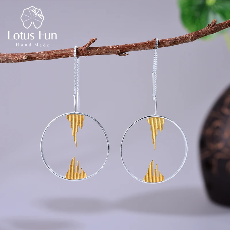 

Lotus Fun Real 925 Sterling Silver Handmade Creative Designer Fine Jewelry Zen Buddhism Dangle Earrings for Women