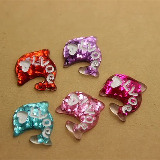 

30pcs Mix colors 16*18mm Kawaii Resin Glitter Dolphin Flatback Embellishment Accessories Scrapbooking Crafts Making