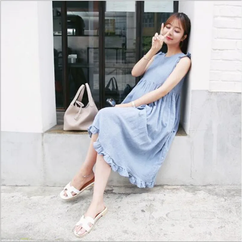 Льняное платье для беременных женщин одежда без рукавов свободные платья Одежда