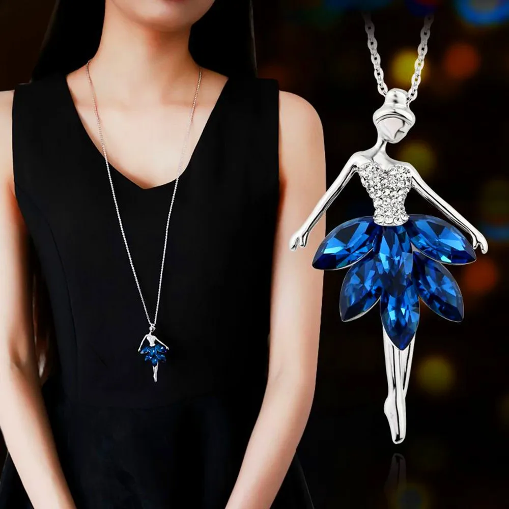

BALLET Girl Fairy Angel Necklace Chain Pendant Enamel Jewelry Women Statement Maxi Alloy Enamel Dance For Women Gift N532019
