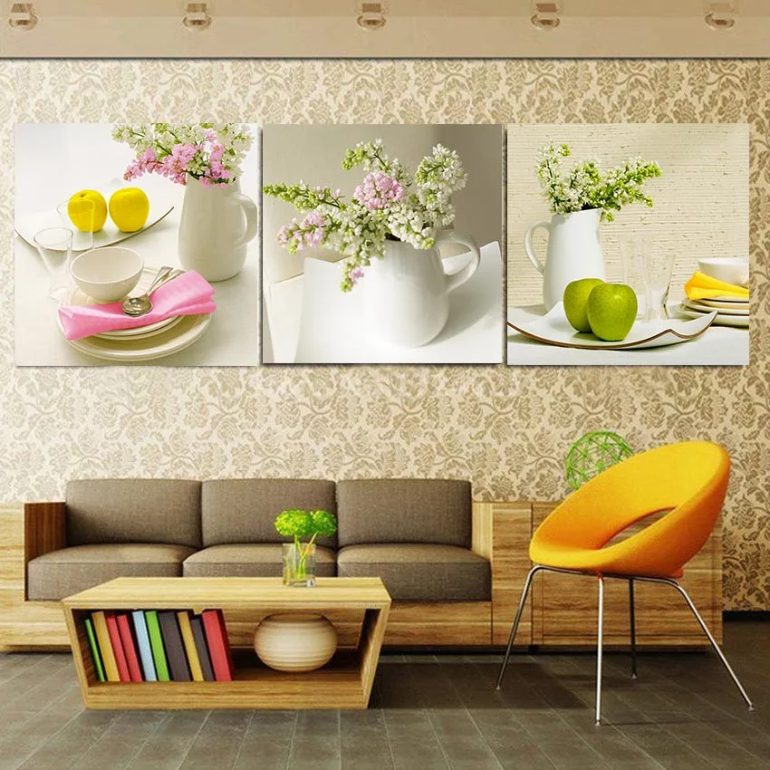 Настенная художественная Модульная картина из 3 предметов ваза с фруктами