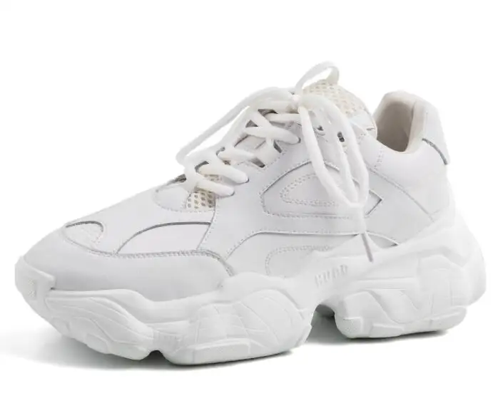 Buono Scarpe/Женская обувь на толстой подошве; Новинка года; женские кроссовки; Черная повседневная обувь на платформе; обувь для девочек на шнуровке; удобные кроссовки - Цвет: ivory white