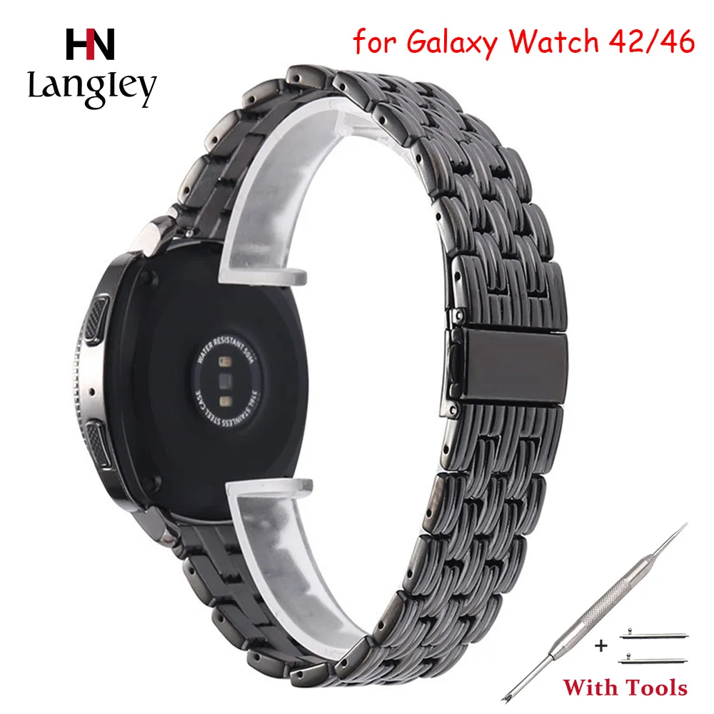 Ремешок из нержавеющей стали для Galaxy Watch 46 мм 42 браслет с плоской пряжкой Samsung Gear S2