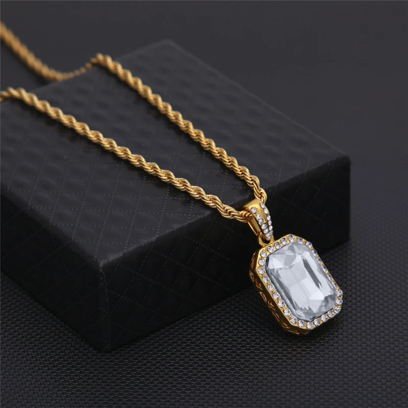 Винтаж хип хоп золотой Bling Iced Out Мини камень нержавеющая сталь цепь подвески ожерелья для мужчин женщин Хрустальный ювелирный кулон
