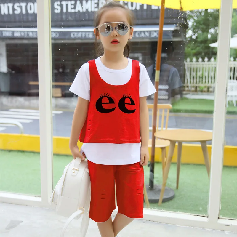 Children's Clothes Girls Summer 2017 New Leisure Three-piece Suit Children Big Boy Girl Short Sleeve Set | Детская одежда и