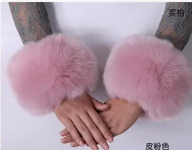 pink soft Осенне-зимняя обувь для женщин высокое качество очень большой искусственный мех манжеты из лисьего меха oversleeps кольцо на руку перчатки на запястье - Цвет: pink soft